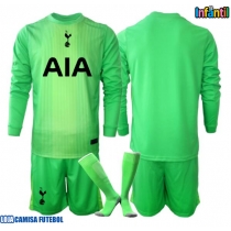 Camisa de Futebol Tottenham Hotspur Goleiro Equipamento Principal Infantil 2025-26 Manga Comprida (+ Calças curtas)